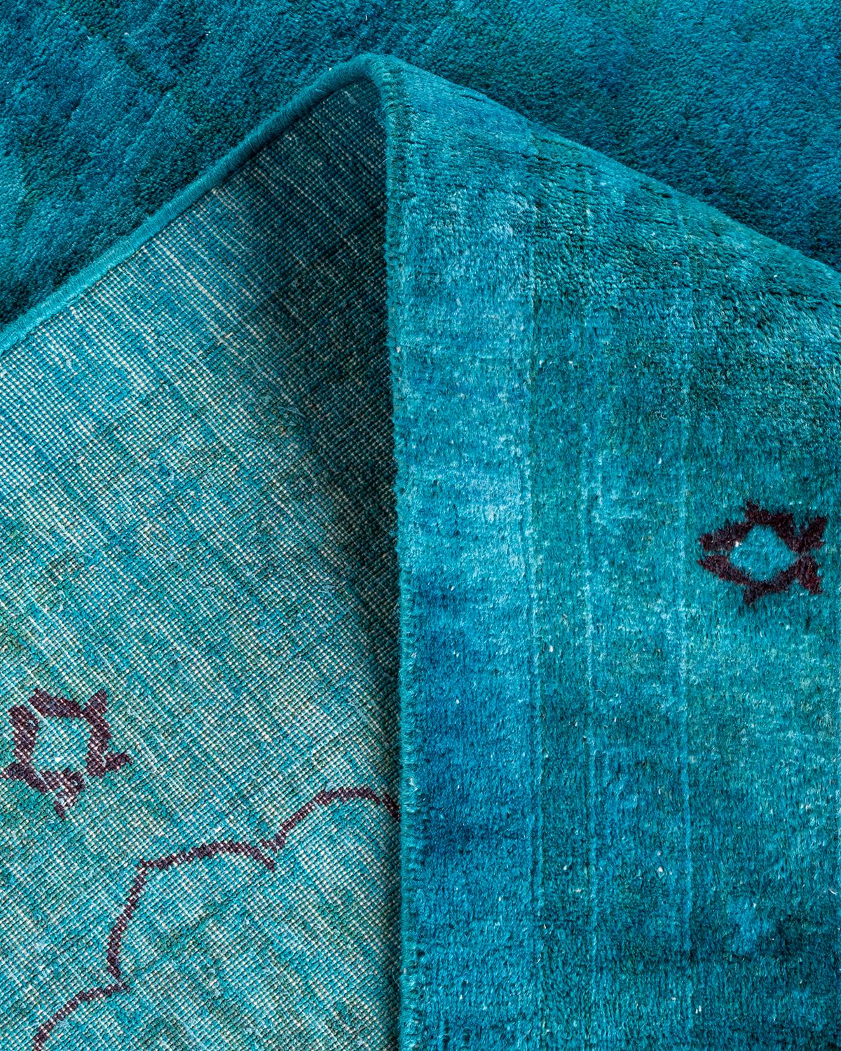 Contemporary Overdyed Hand Knotted Wool Blue Area Rug For Sale 1
