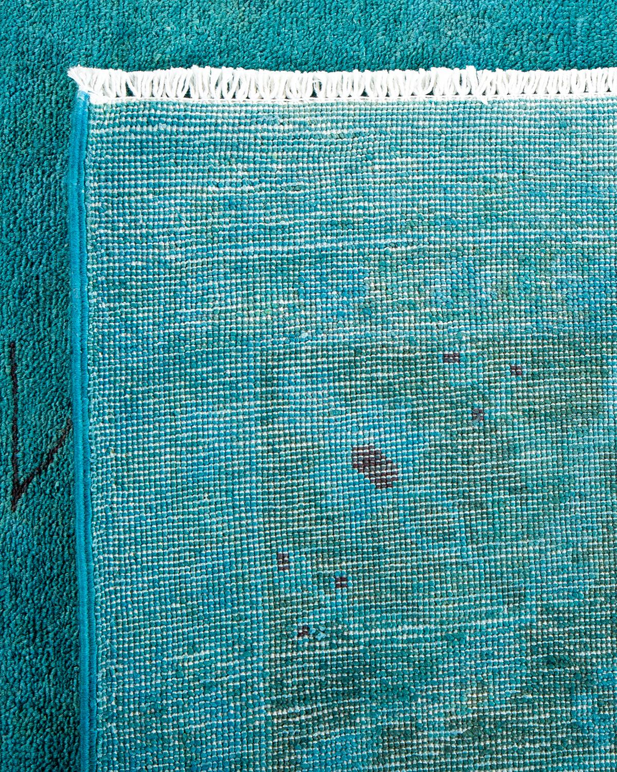 Contemporary Overdyed Hand Knotted Wool Blue Area Rug For Sale 1