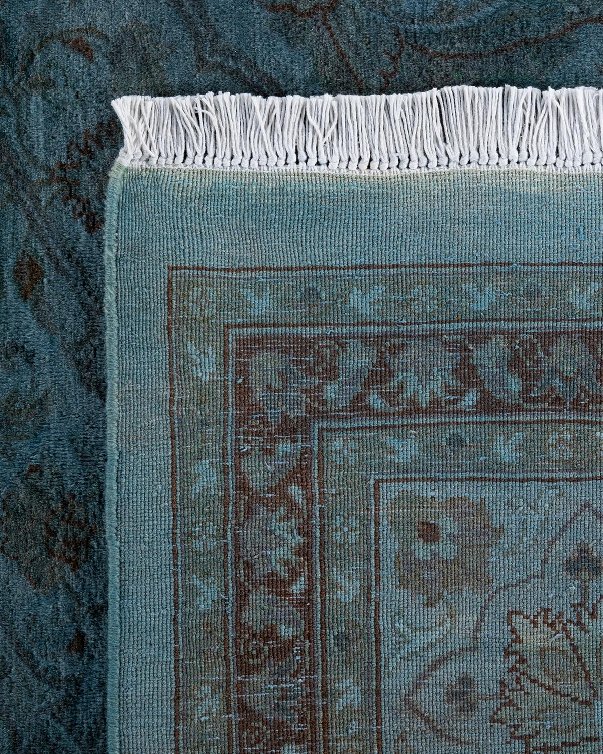 Contemporary Overdyed Hand Knotted Wool Blue Area Rug For Sale 1