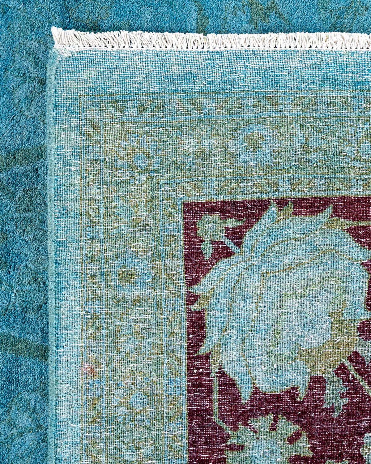 Contemporary Overdyed Hand Knotted Wool Blue Area Rug For Sale 1