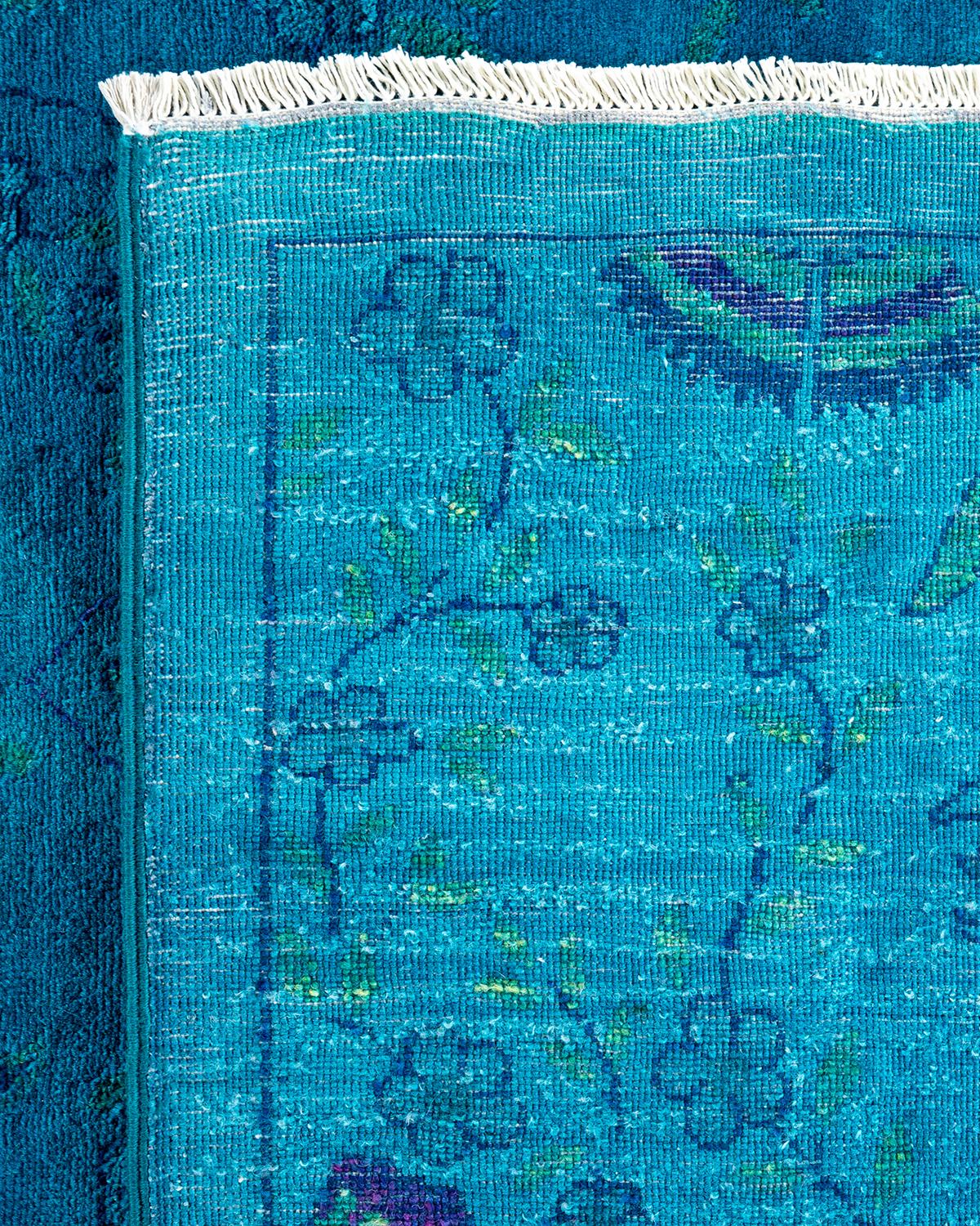 Contemporary Overdyed Hand Knotted Wool Blue Area Rug (21. Jahrhundert und zeitgenössisch) im Angebot