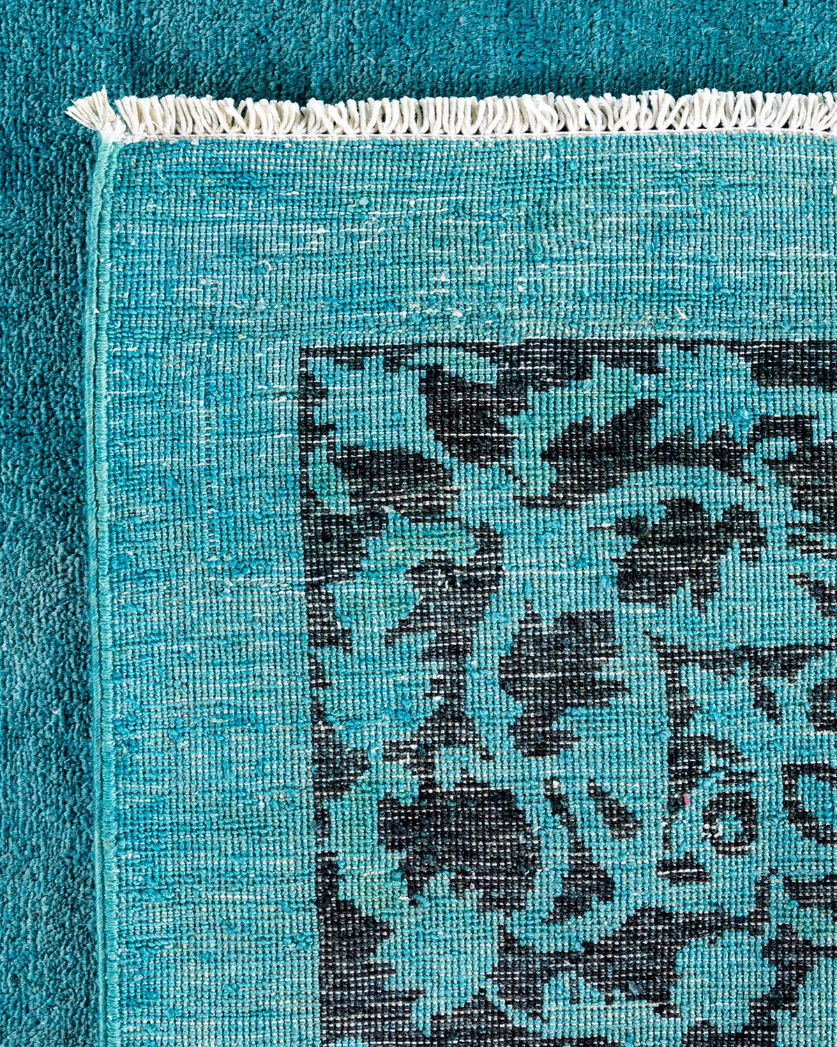 Contemporary Overdyed Hand Knotted Wool Blue Area Rug For Sale 1
