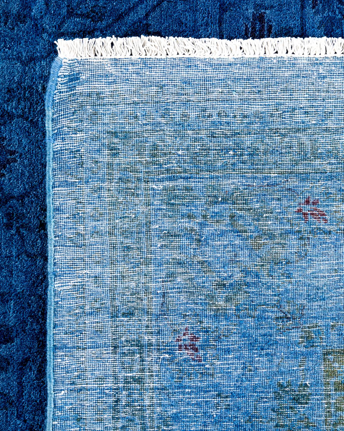 Contemporary Overdyed Hand Knotted Wool Blue Area Rug For Sale 1