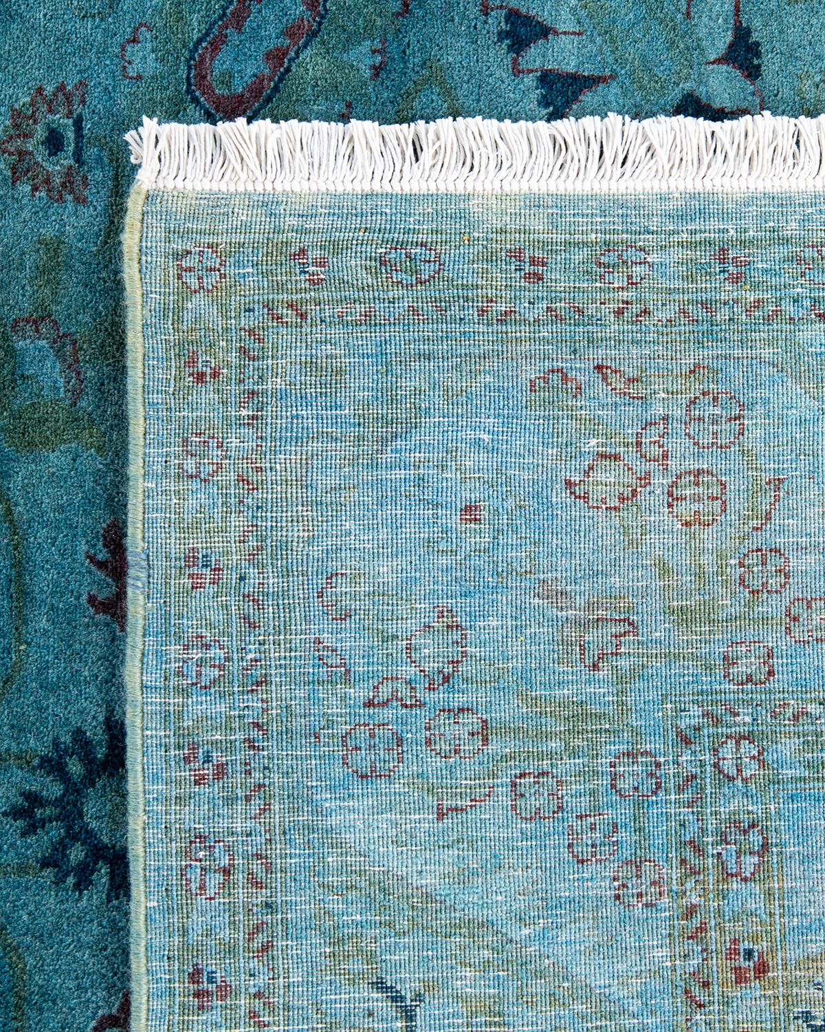 Contemporary Overdyed Hand Knotted Wool Blue Area Rug For Sale 1