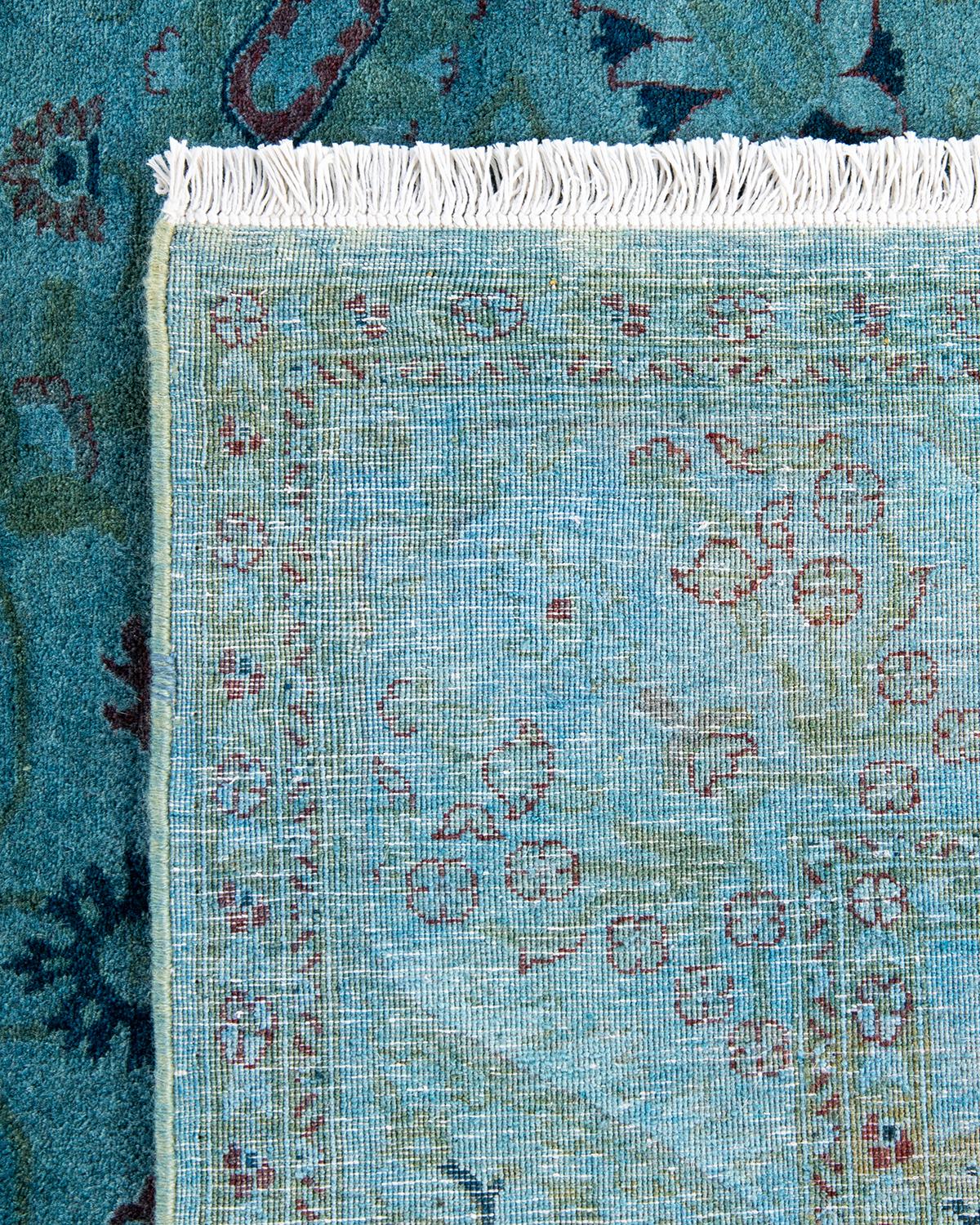 XXI secolo e contemporaneo Tappeto contemporaneo in lana sovratinta annodata a mano di colore blu in vendita