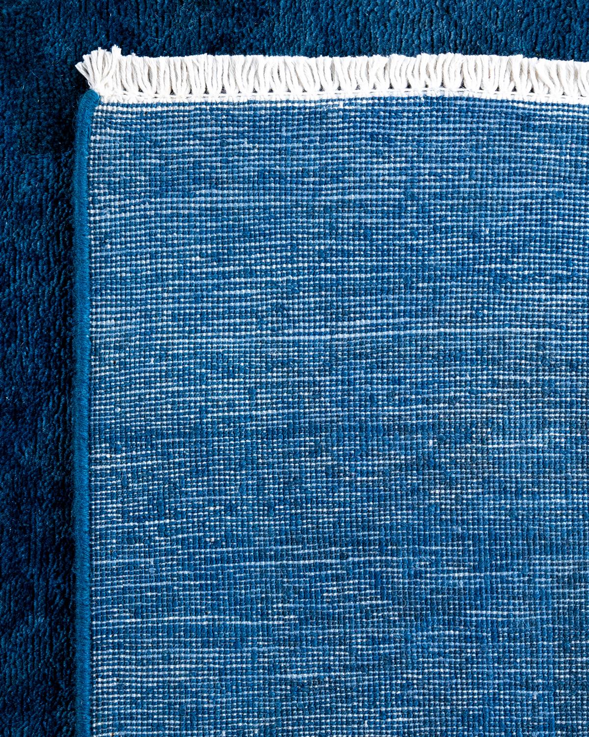 Contemporary Overdyed Hand Knotted Wool Blue Area Rug For Sale 1