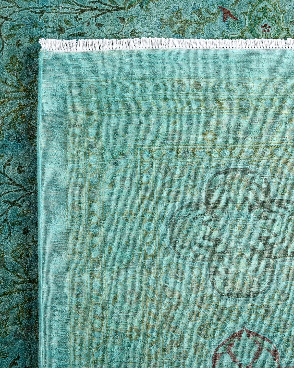 Contemporary Overdyed Hand Knotted Wool Blue Area Rug For Sale 1