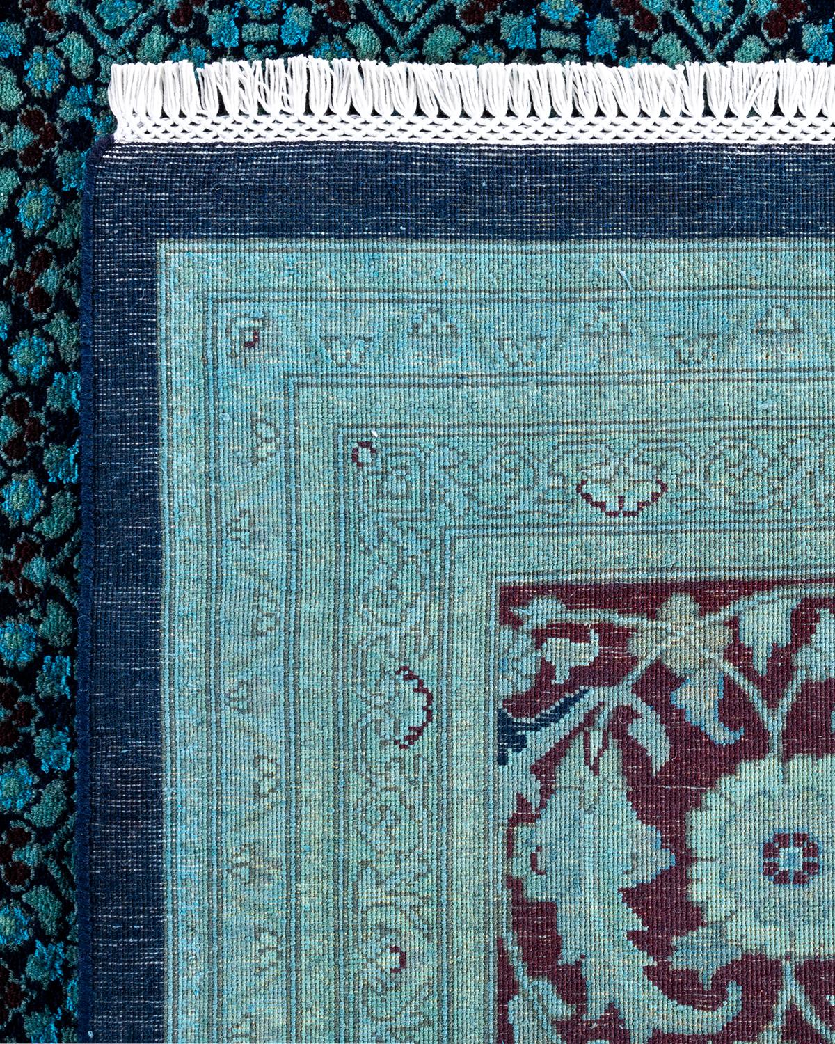 Contemporary Overdyed Hand Knotted Wool Blue Area Rug For Sale 1