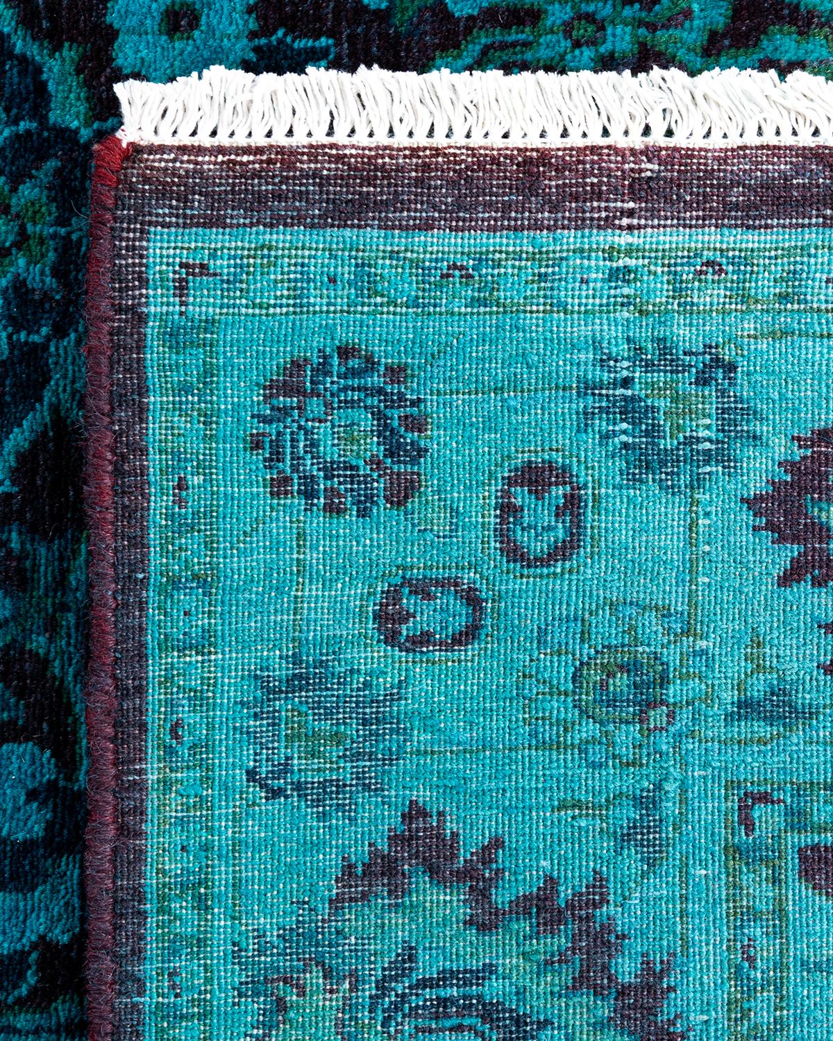 Contemporary Overdyed Hand Knotted Wool Blue Area Rug For Sale 1