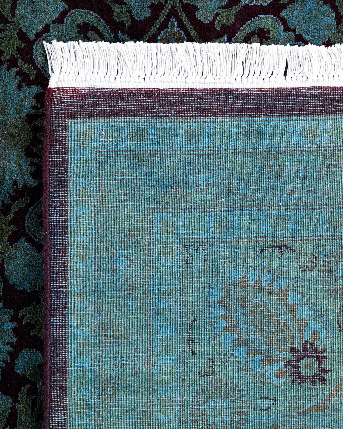 Contemporary Overdyed Hand Knotted Wool Blue Area Rug For Sale 1