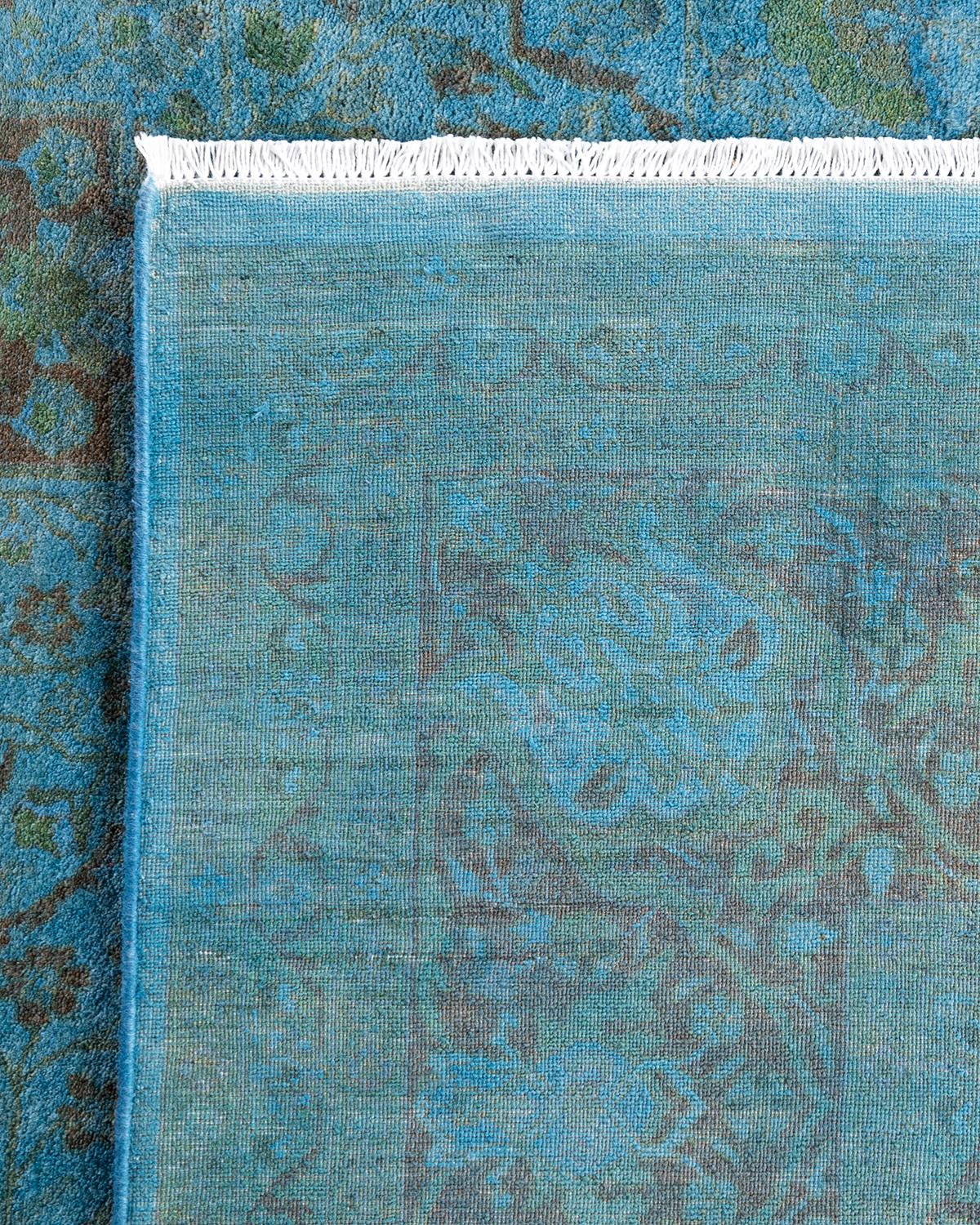 Contemporary Overdyed Hand Knotted Wool Blue Area Rug For Sale 1