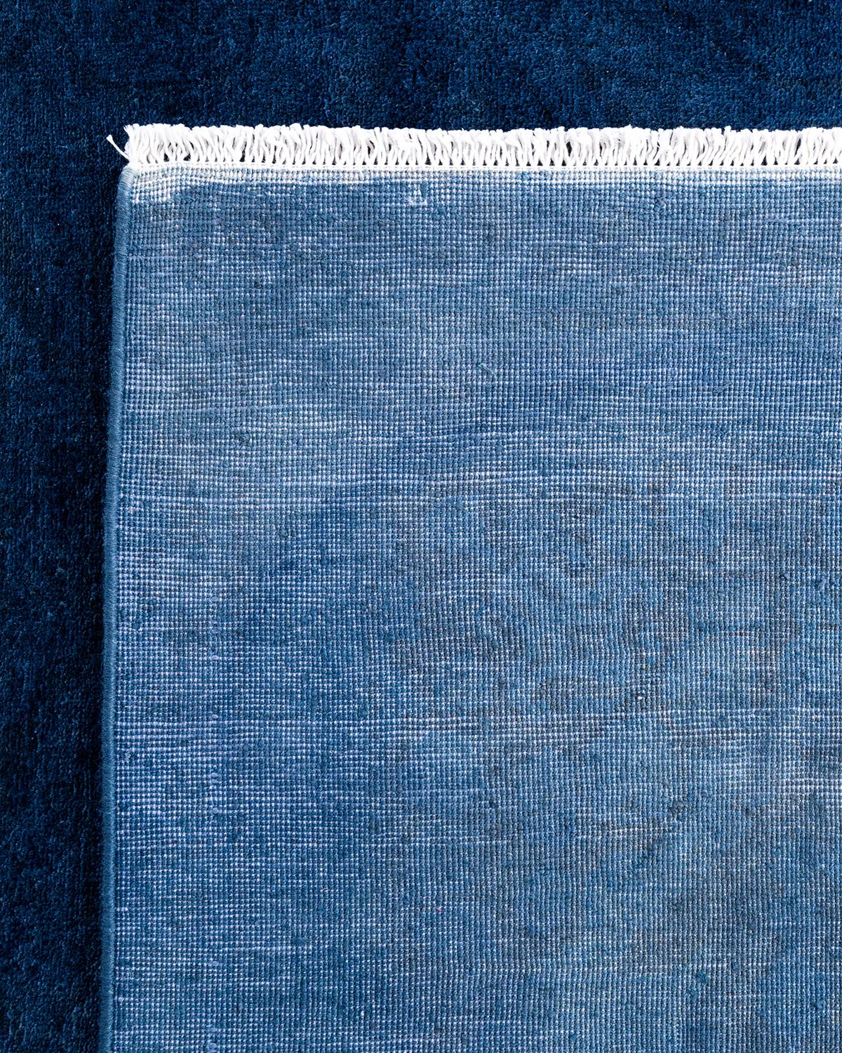 Contemporary Overdyed Hand Knotted Wool Blue Area Rug For Sale 1