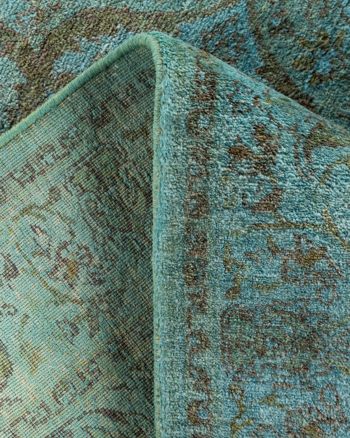 Contemporary Overdyed Hand Knotted Wool Blue Area Rug For Sale 2