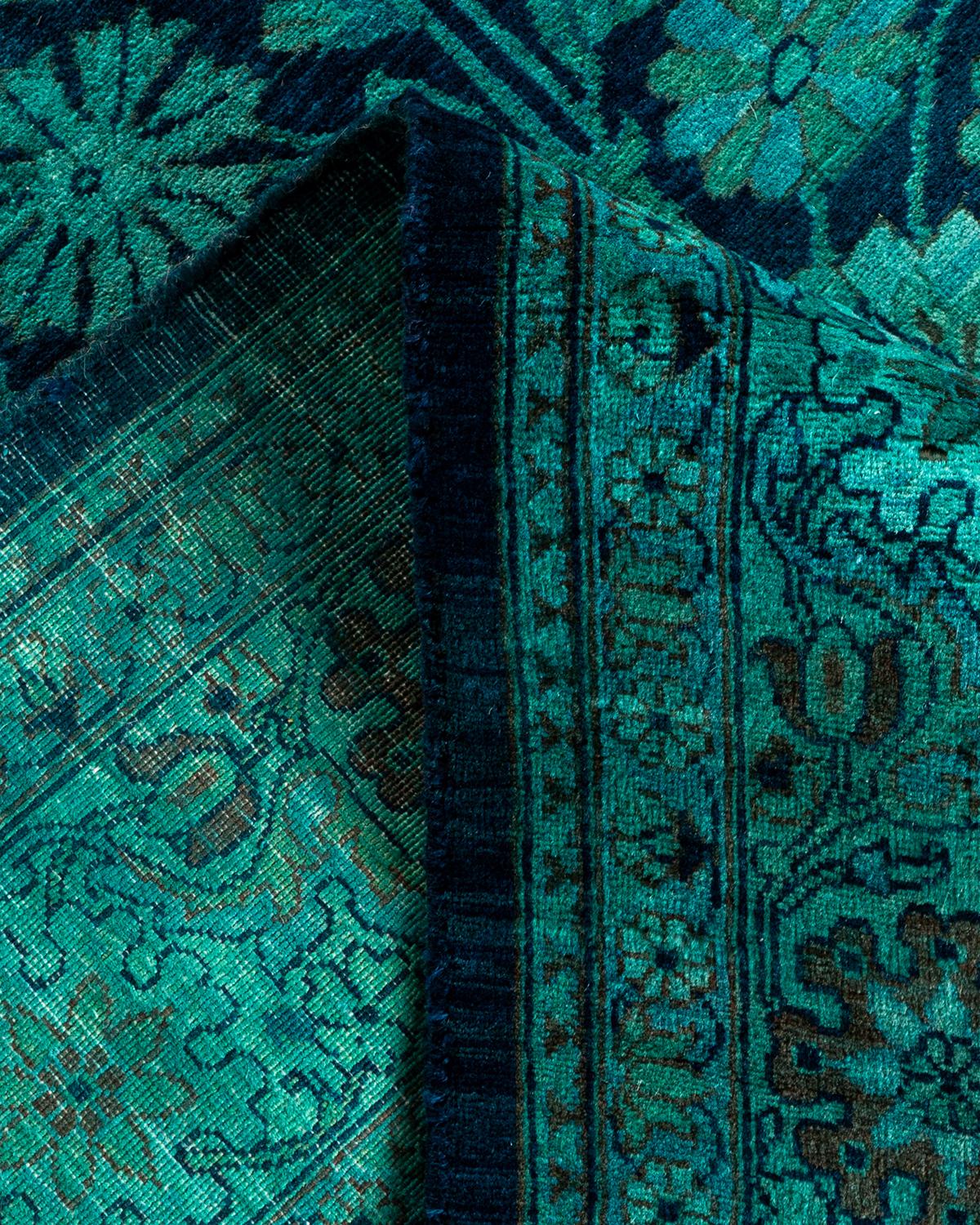 Contemporary Overdyed Hand Knotted Wool Blue Area Rug For Sale 2