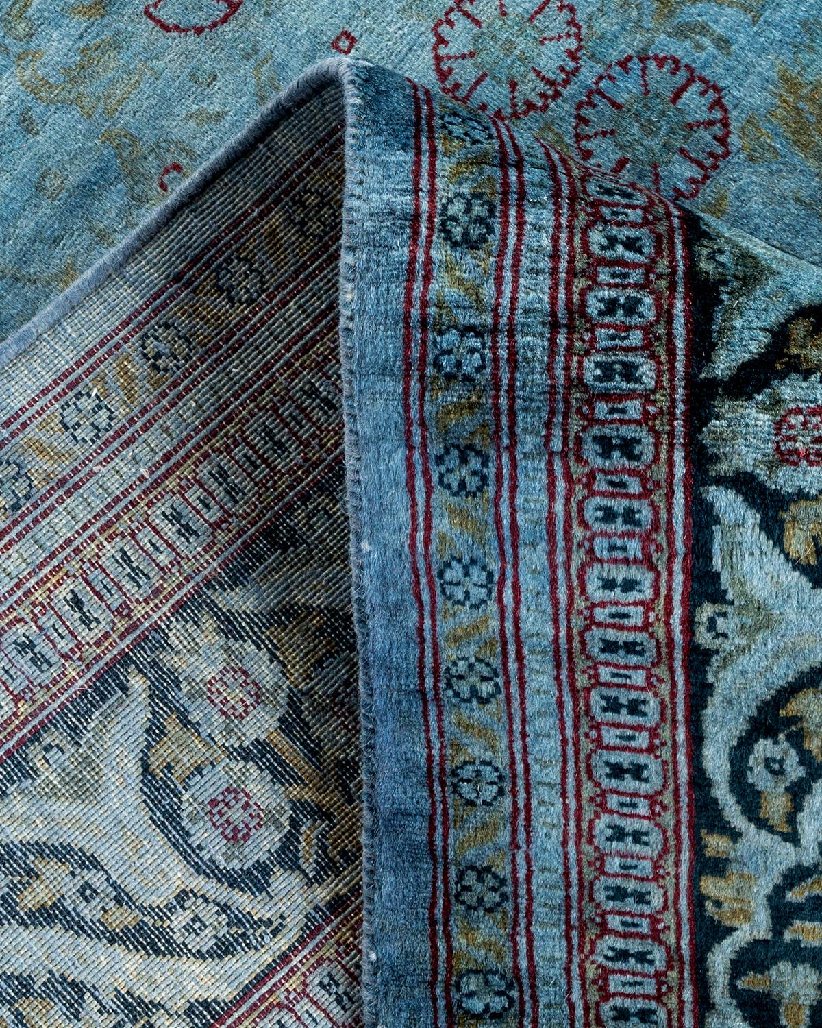 Contemporary Overdyed Hand Knotted Wool Blue Area Rug For Sale 2