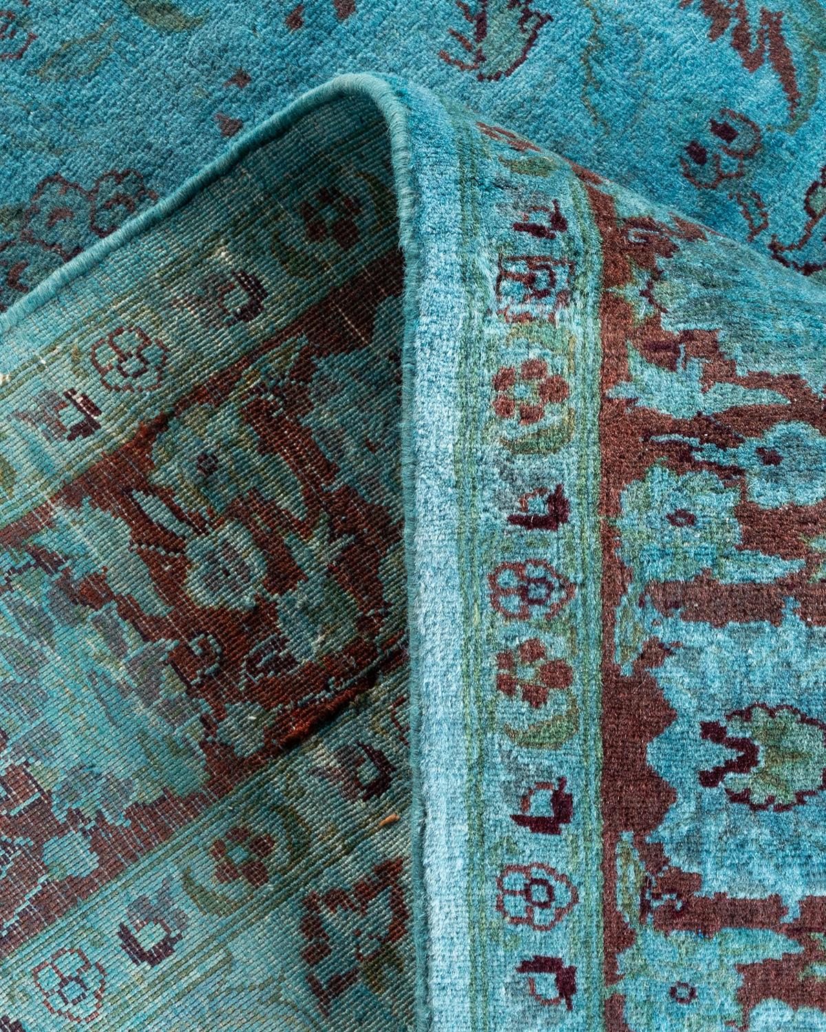 Contemporary Overdyed Hand Knotted Wool Blue Area Rug For Sale 2