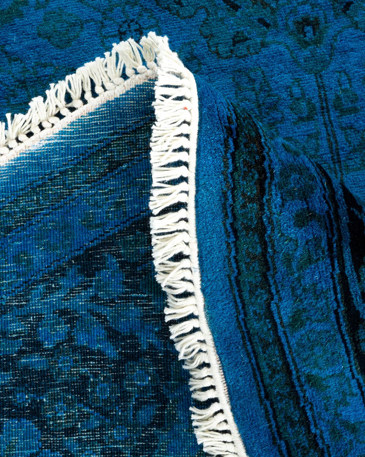 Alfombra de lana teñida a mano contemporánea azul Lana en venta