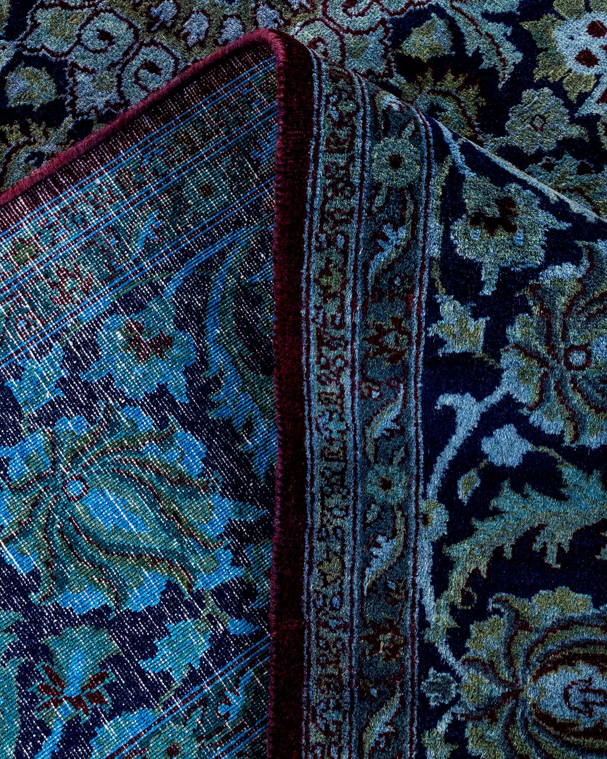 Lana Tappeto contemporaneo in lana sovratinta annodata a mano di colore blu in vendita