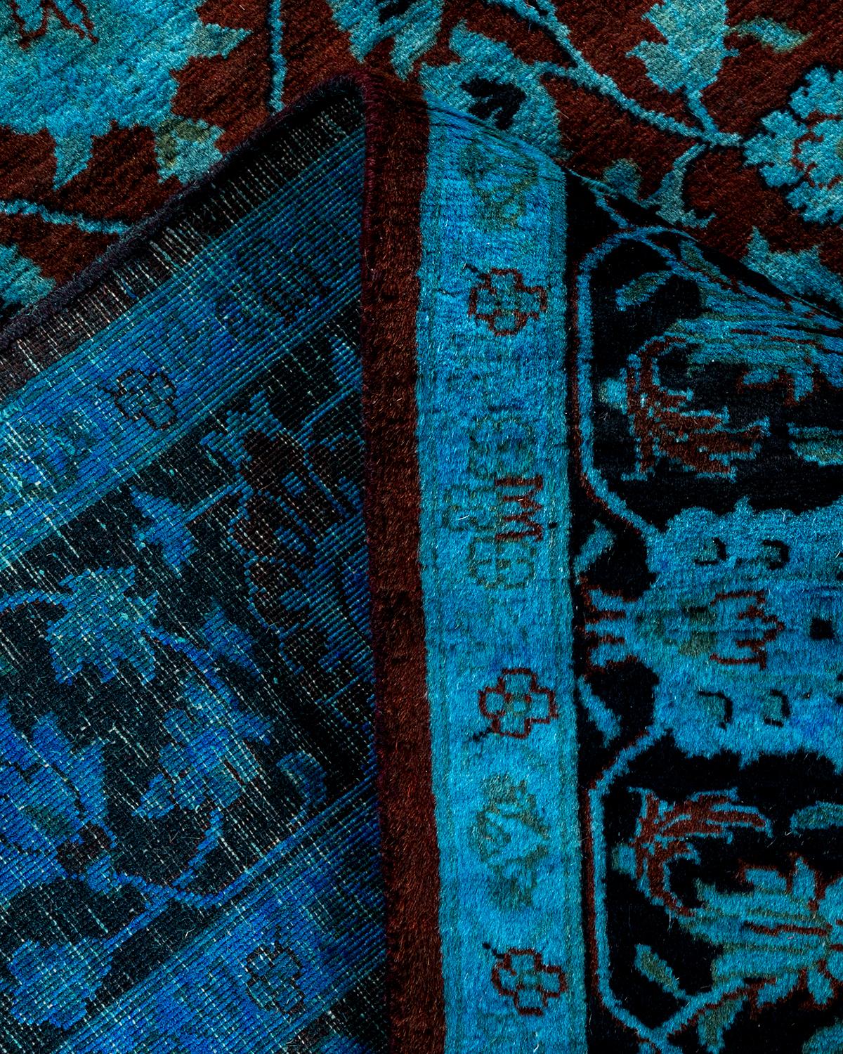 Contemporary Overdyed Hand Knotted Wool Blue Area Rug For Sale 2