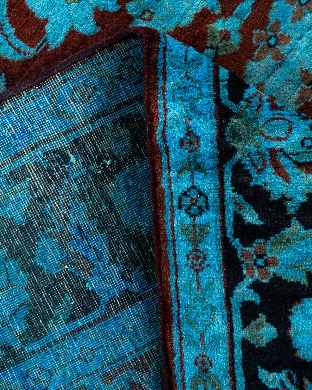 Lana Tappeto contemporaneo in lana sovratinta annodata a mano di colore blu in vendita