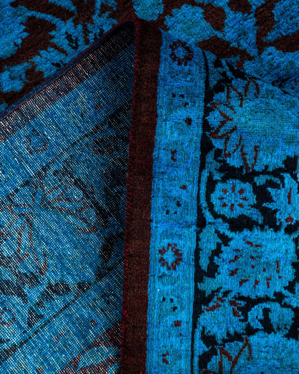 Contemporary Overdyed Hand Knotted Wool Blue Area Rug For Sale 2