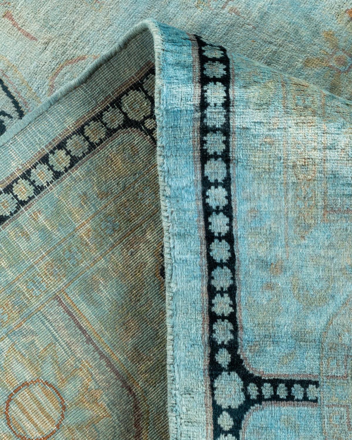 Alfombra de lana teñida a mano contemporánea azul Lana en venta