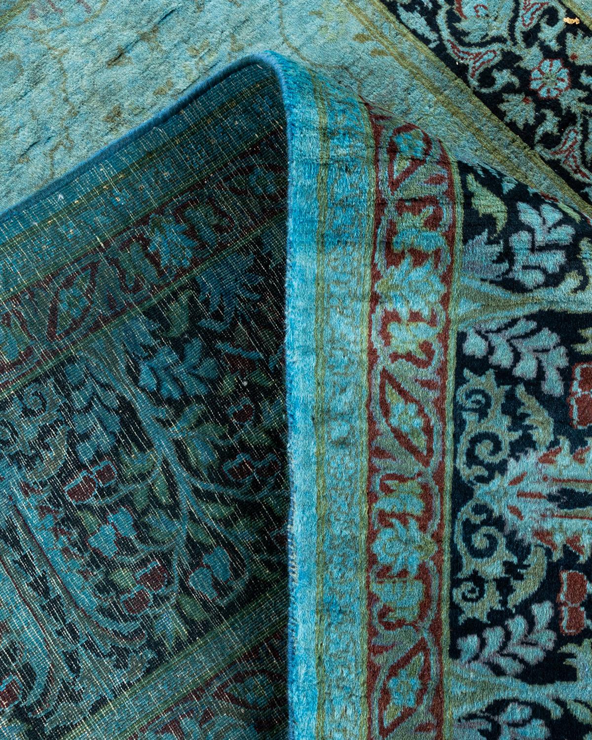 Contemporary Overdyed Hand Knotted Wool Blue Area Rug For Sale 2