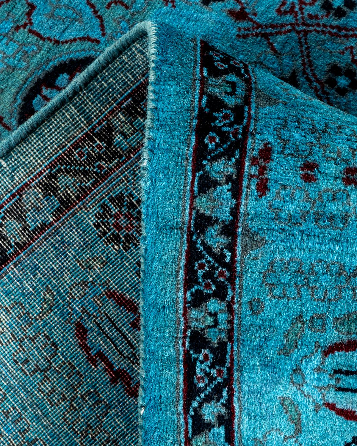 Contemporary Overdyed Hand Knotted Wool Blue Area Rug For Sale 2