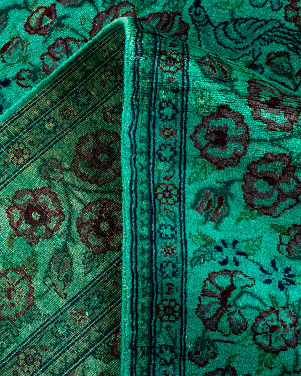 Laine Tapis de sol contemporain en laine surteinte nouée à la main, bleu en vente