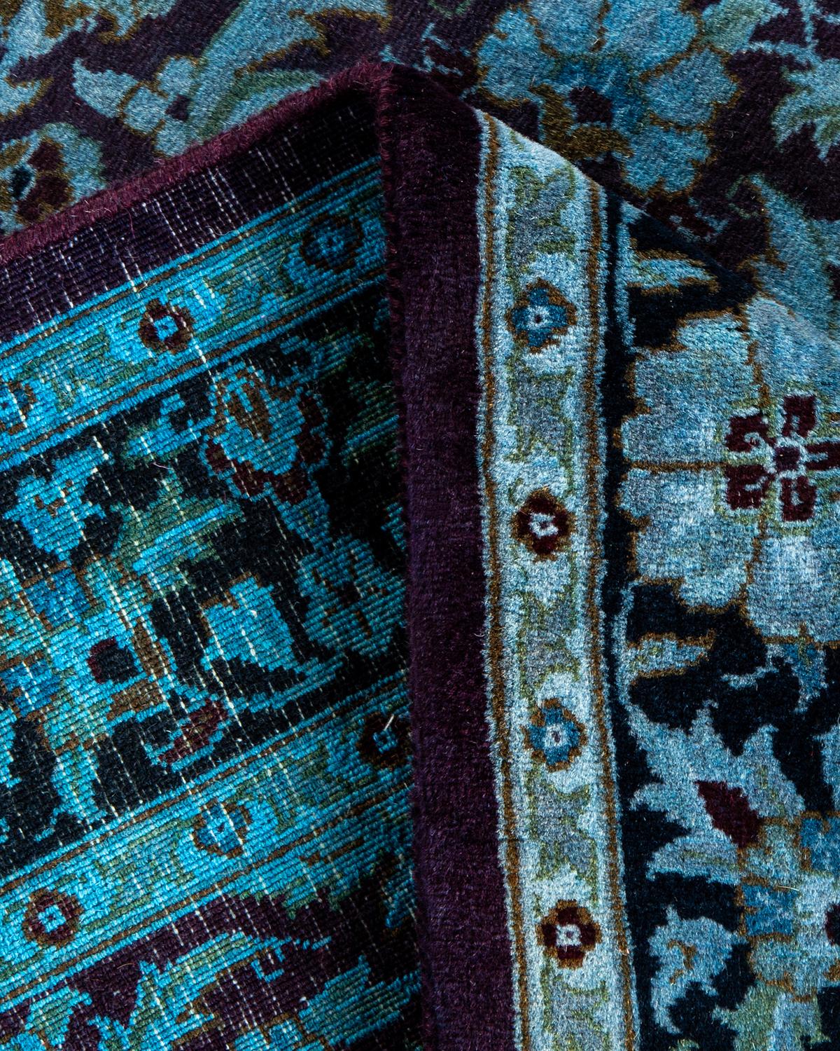 Contemporary Overdyed Hand Knotted Wool Blue Area Rug For Sale 2