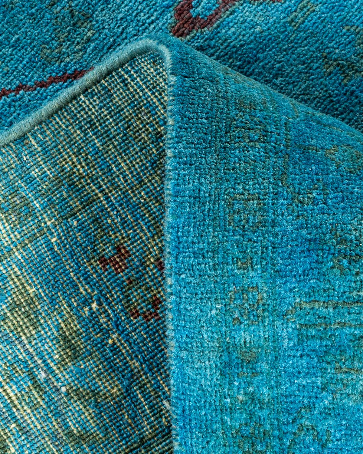 Contemporary Overdyed Hand Knotted Wool Blue Area Rug For Sale 2