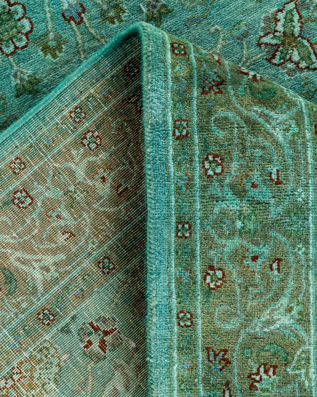 Lana Tappeto contemporaneo in lana sovratinta annodata a mano di colore blu in vendita
