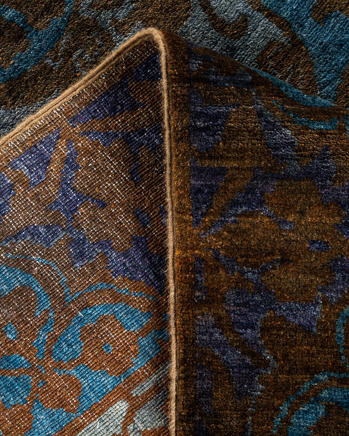 Contemporary Overdyed Hand Knotted Wool Blue Area Rug For Sale 2
