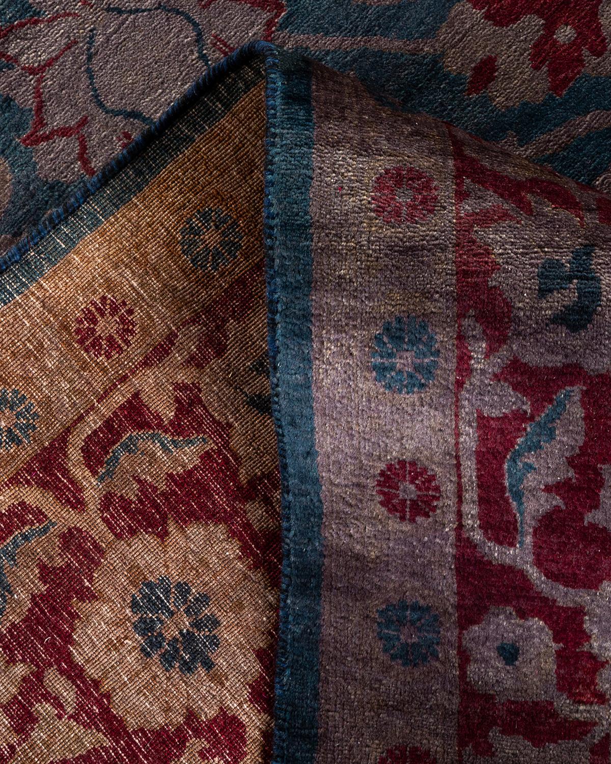 Contemporary Overdyed Hand Knotted Wool Blue Area Rug For Sale 2