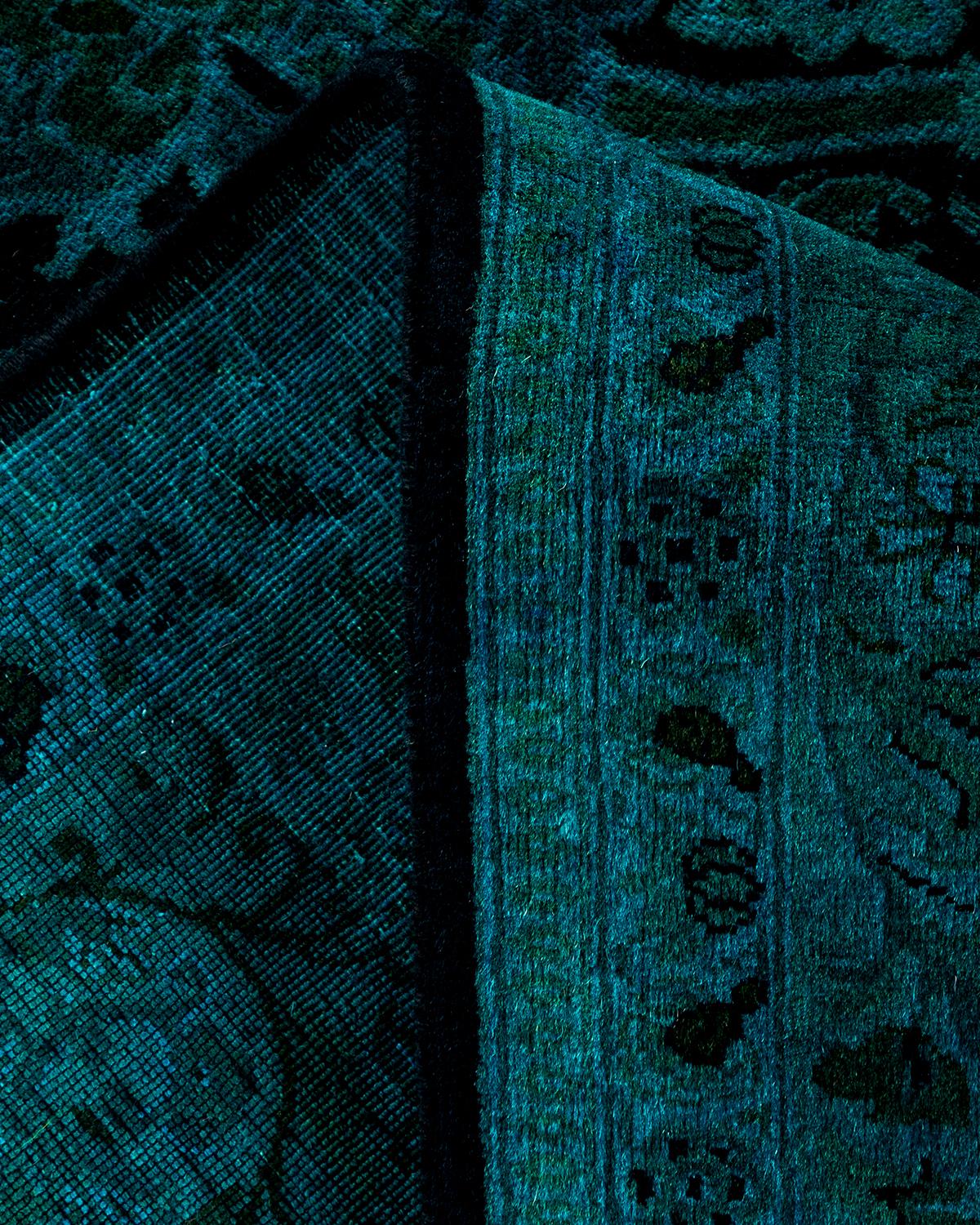 Contemporary Overdyed Hand Knotted Wool Blue Area Rug 2
