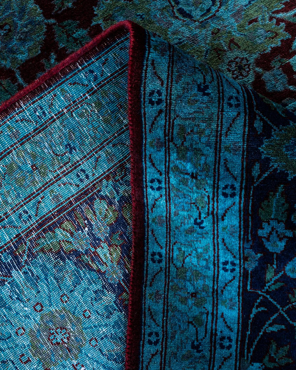 Laine Tapis de sol contemporain en laine surteinte nouée à la main, bleu en vente