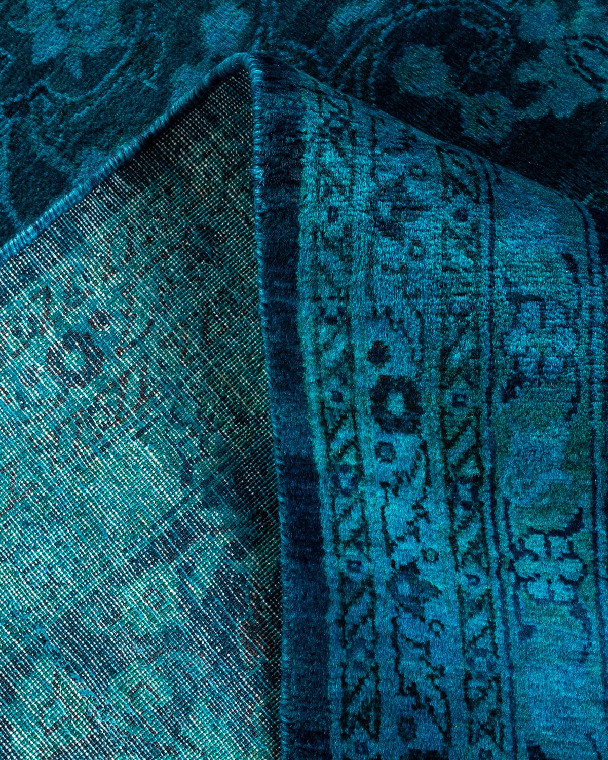 Contemporary Overdyed Hand Knotted Wool Blue Area Rug For Sale 2