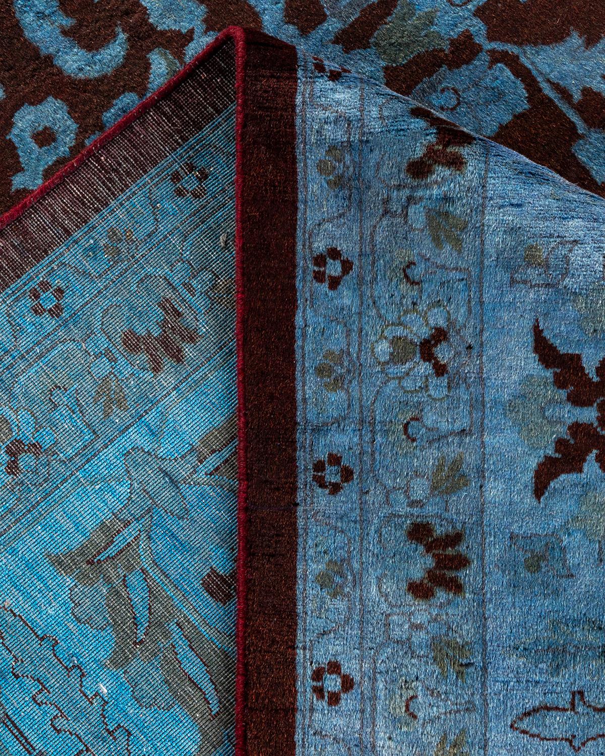 Contemporary Overdyed Hand Knotted Wool Blue Area Rug For Sale 2