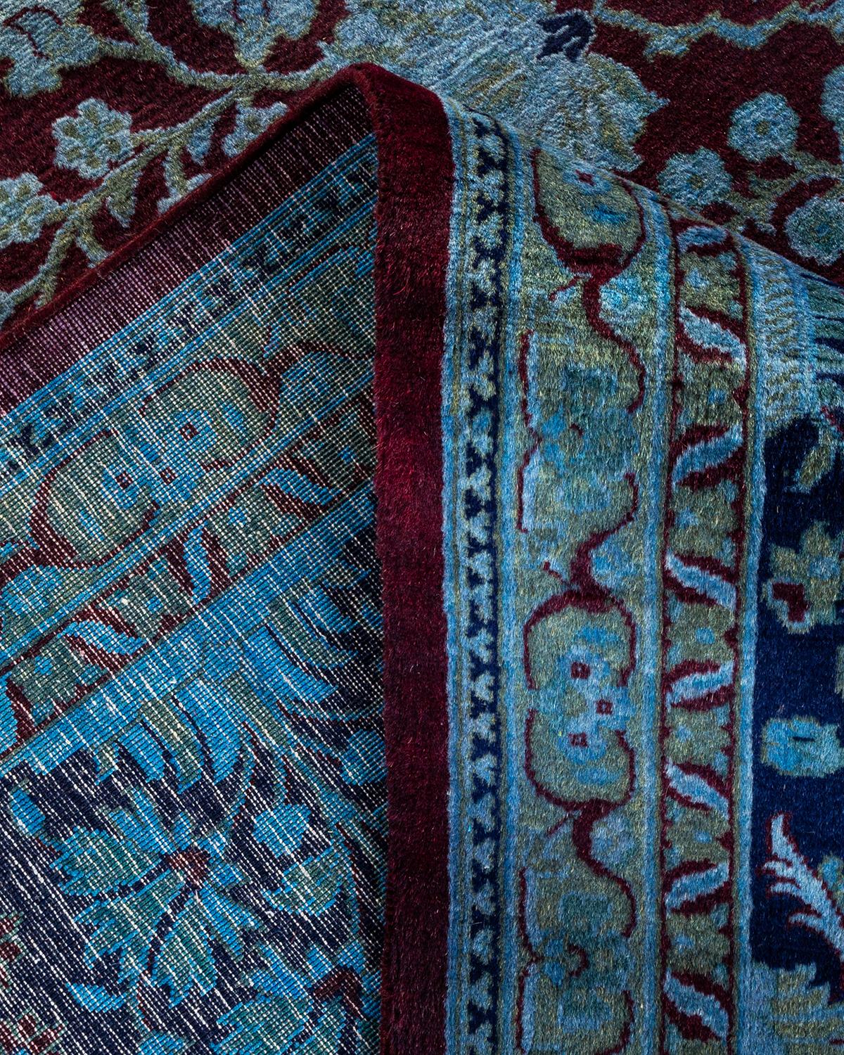 Contemporary Overdyed Hand Knotted Wool Blue Area Rug For Sale 2