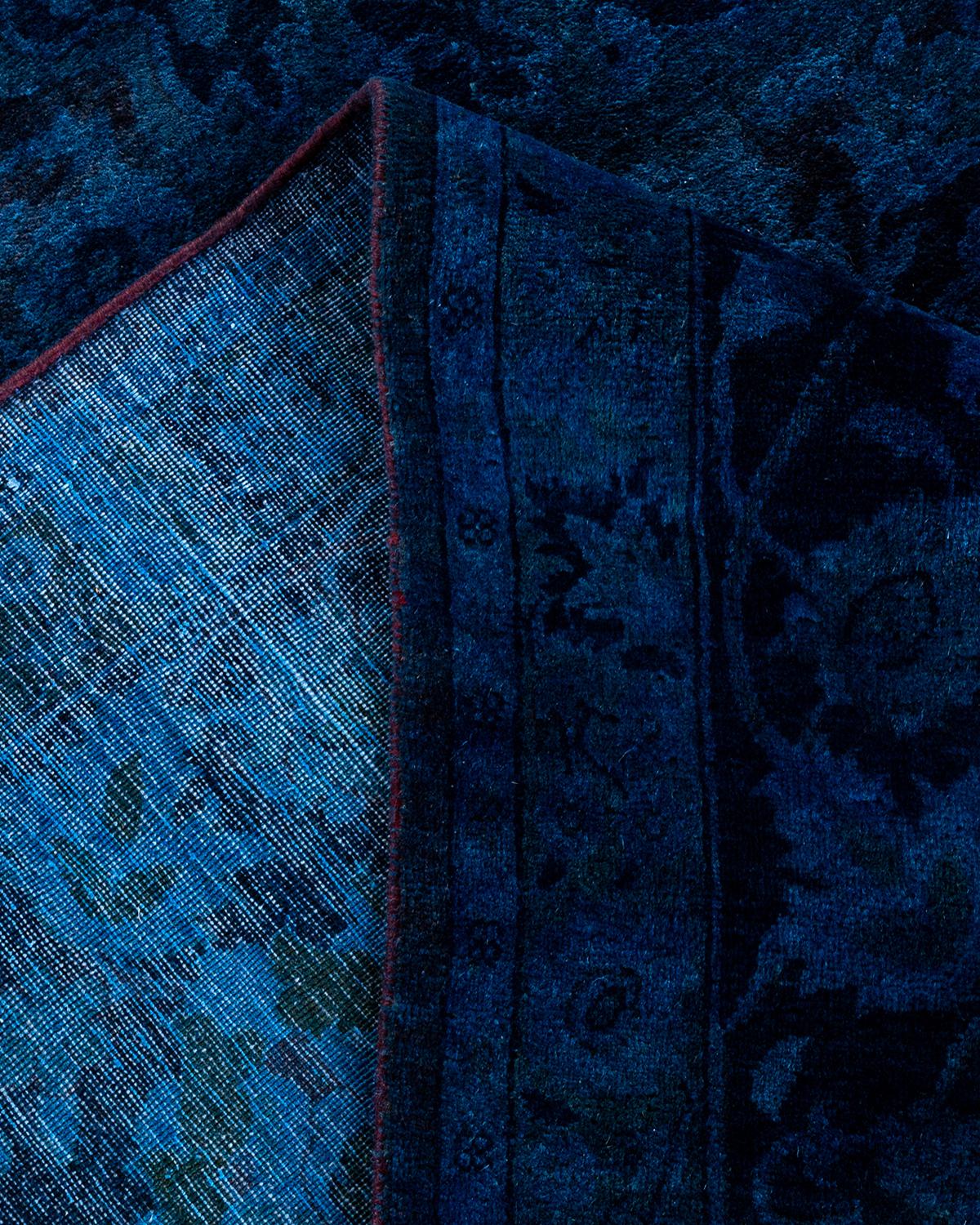 Contemporary Overdyed Hand Knotted Wool Blue Area Rug For Sale 2