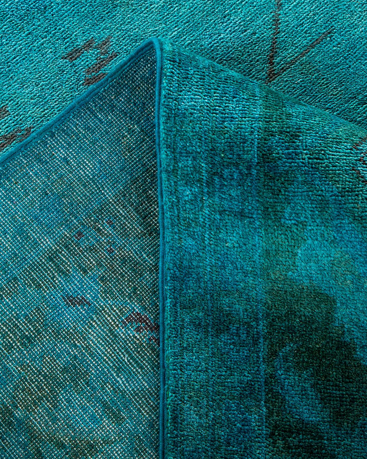 Contemporary Overdyed Hand Knotted Wool Blue Area Rug For Sale 2