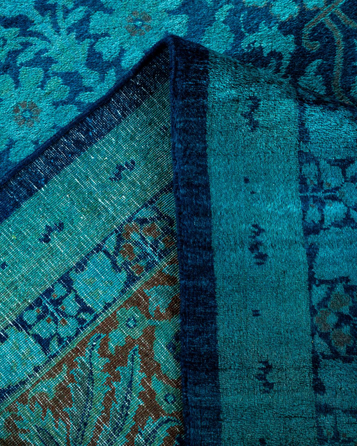 Contemporary Overdyed Hand Knotted Wool Blue Area Rug For Sale 2