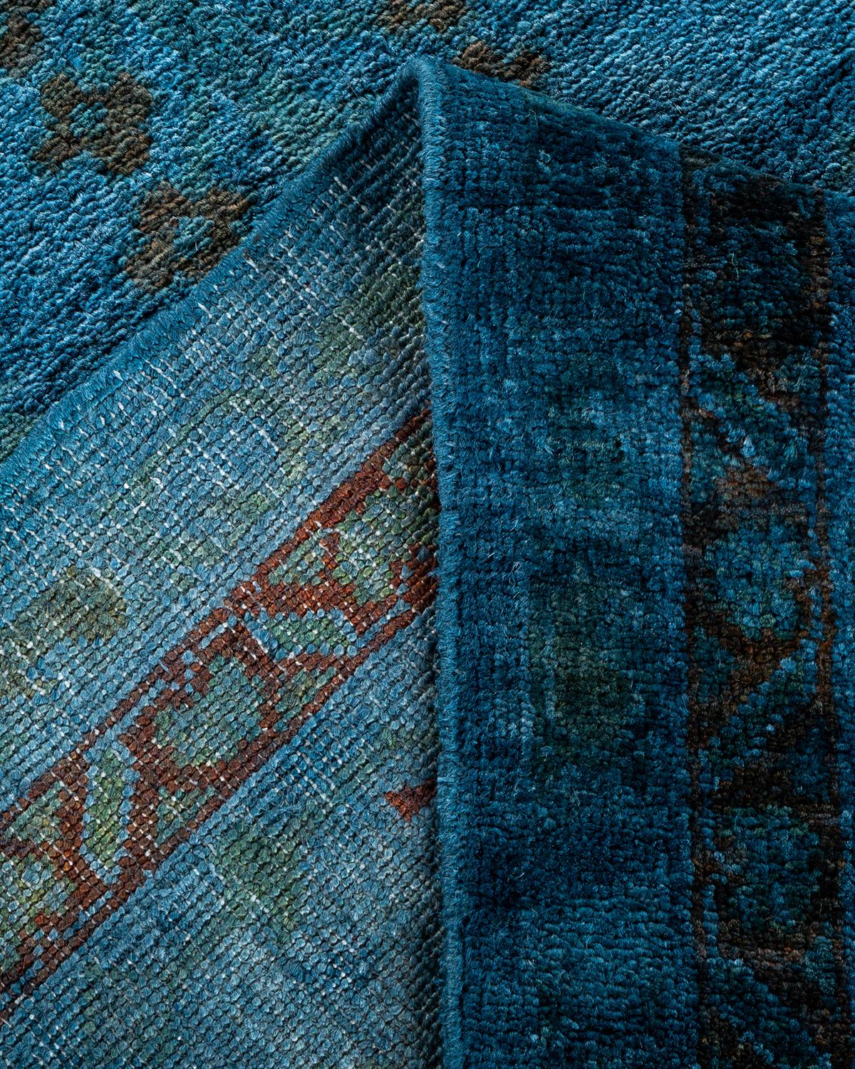 Alfombra de lana teñida a mano contemporánea azul Lana en venta