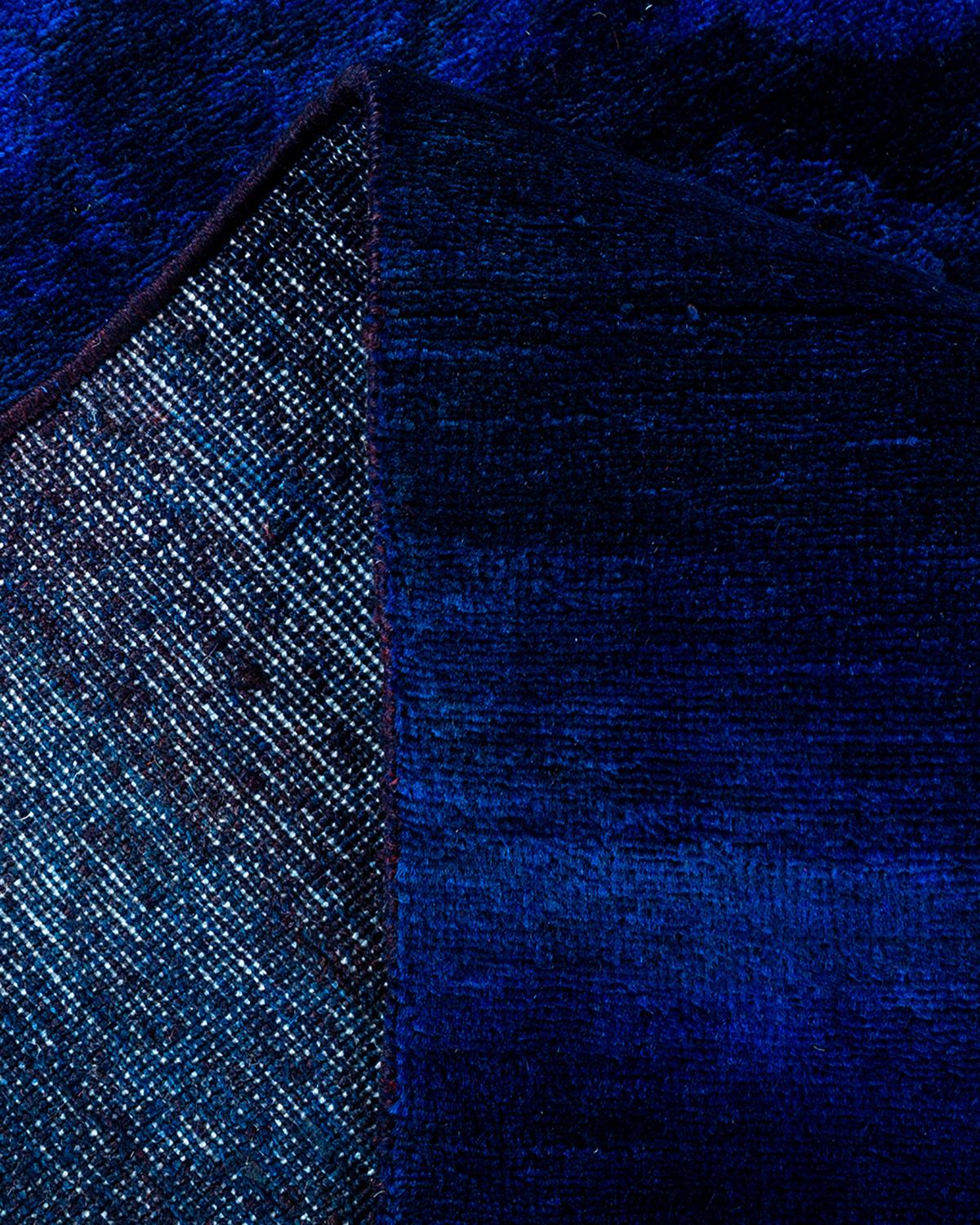 Contemporary Overdyed Hand Knotted Wool Blue Area Rug For Sale 2