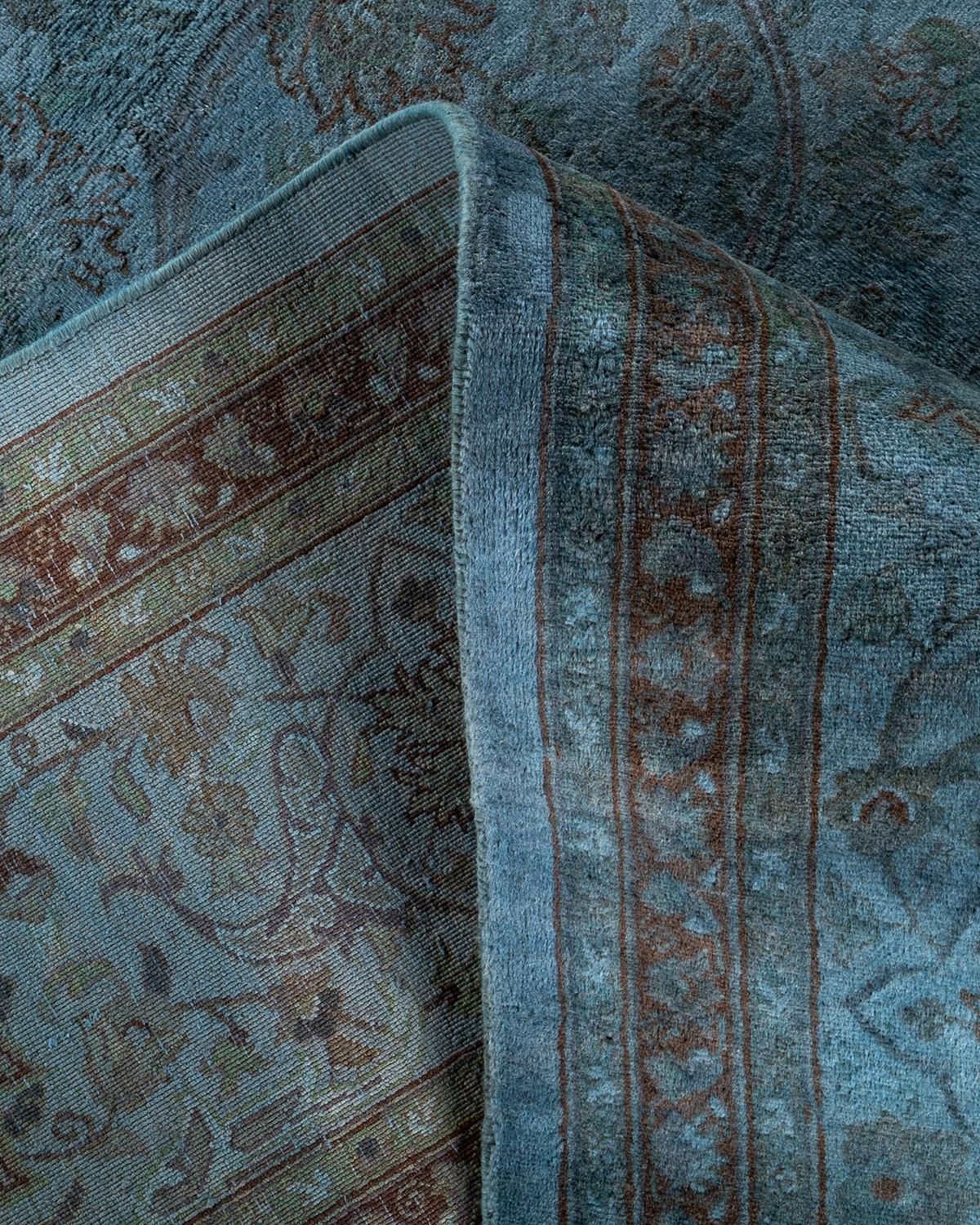 Contemporary Overdyed Hand Knotted Wool Blue Area Rug For Sale 2