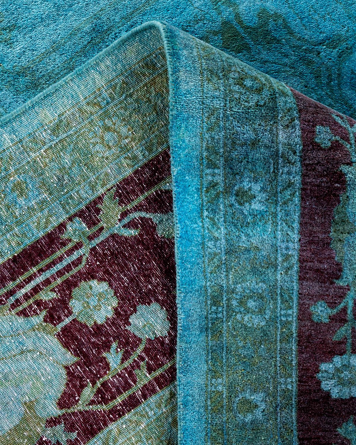 Contemporary Overdyed Hand Knotted Wool Blue Area Rug For Sale 2