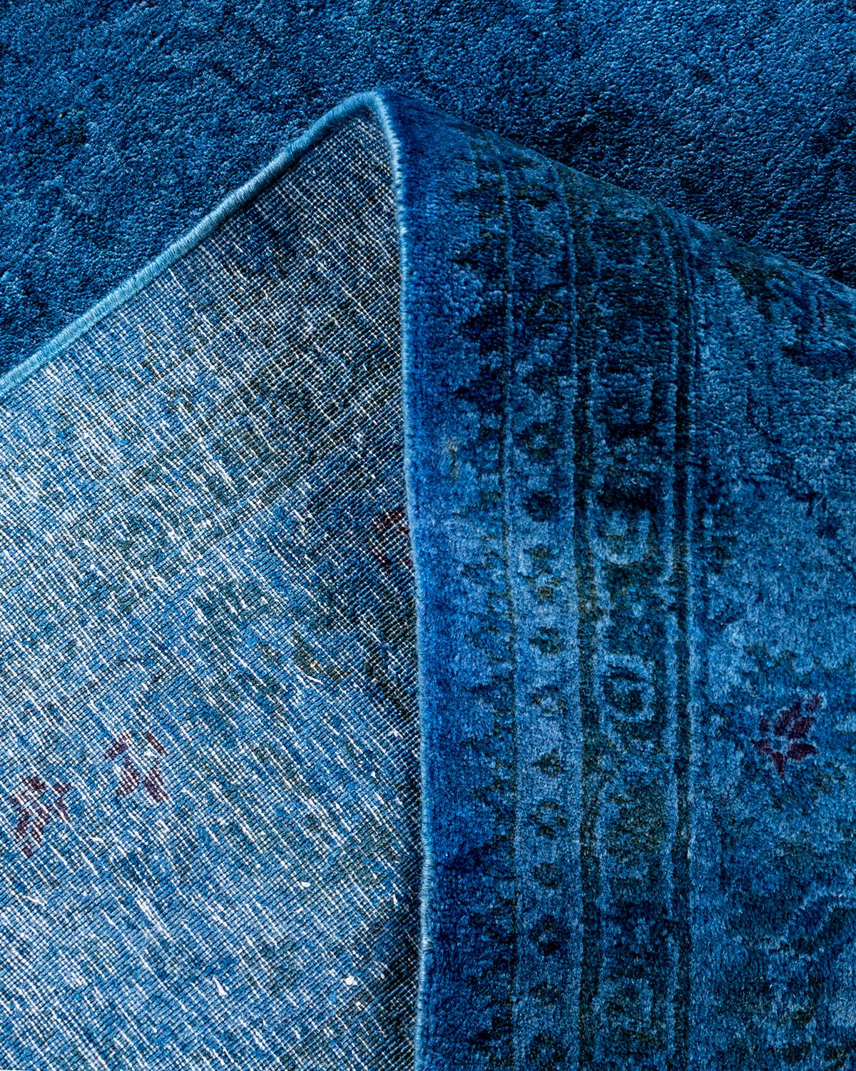 Contemporary Overdyed Hand Knotted Wool Blue Area Rug For Sale 2