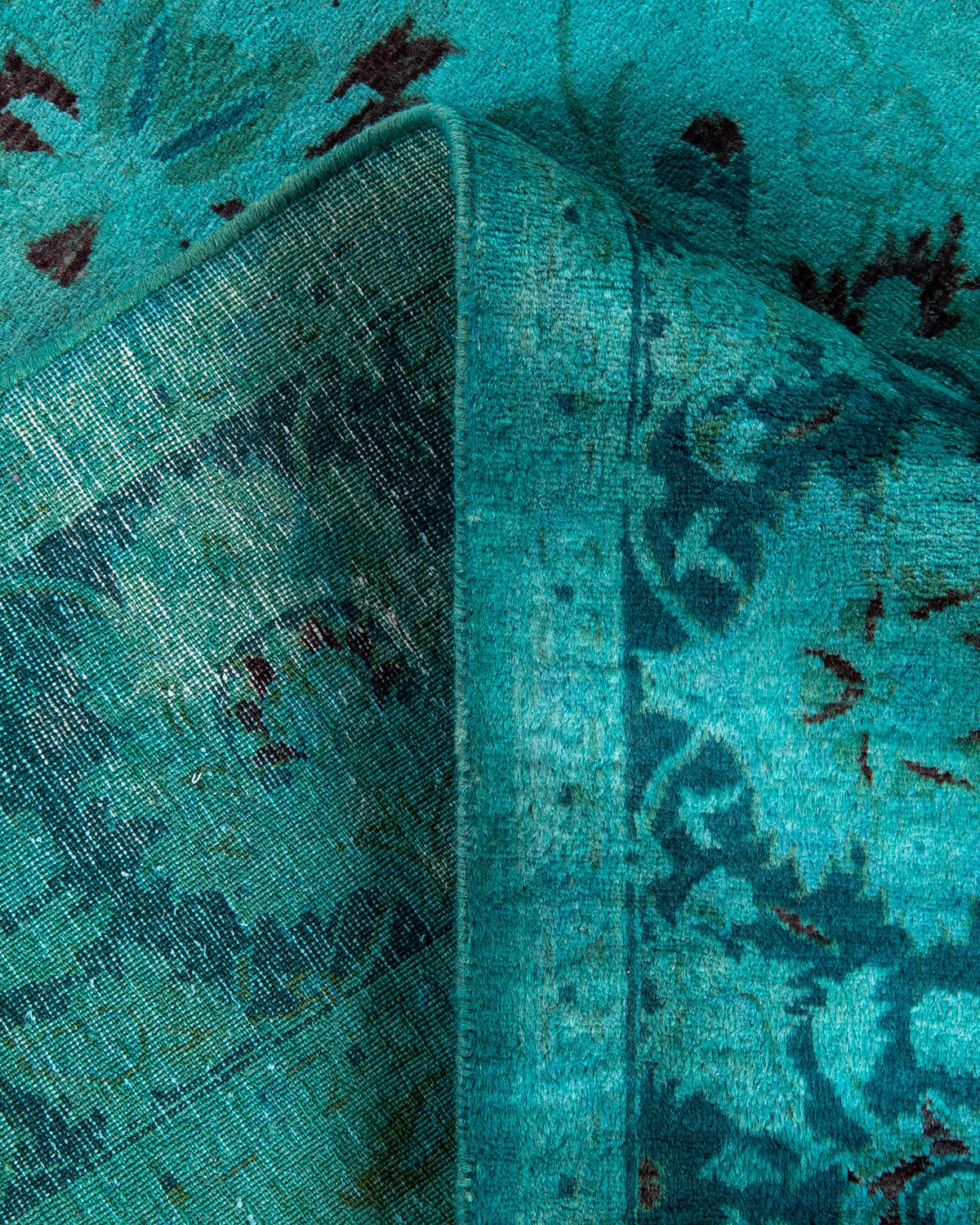 Laine Tapis de sol contemporain en laine surteinte nouée à la main, bleu en vente