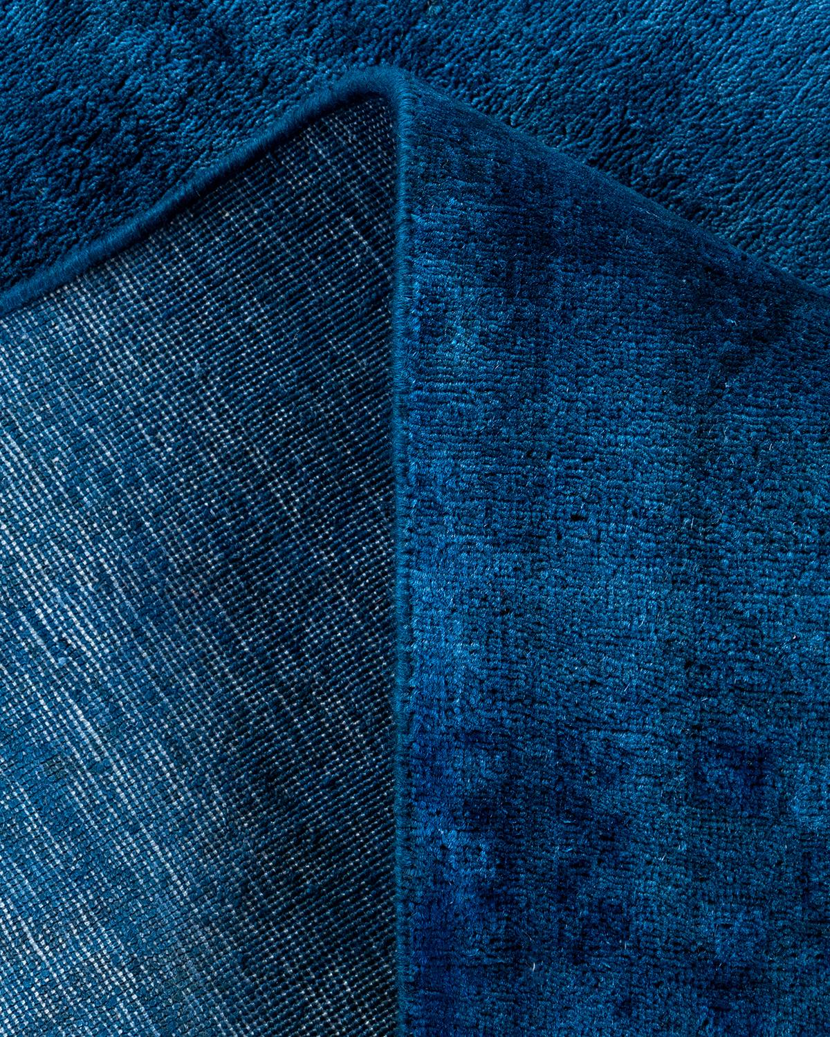 Contemporary Overdyed Hand Knotted Wool Blue Area Rug For Sale 2