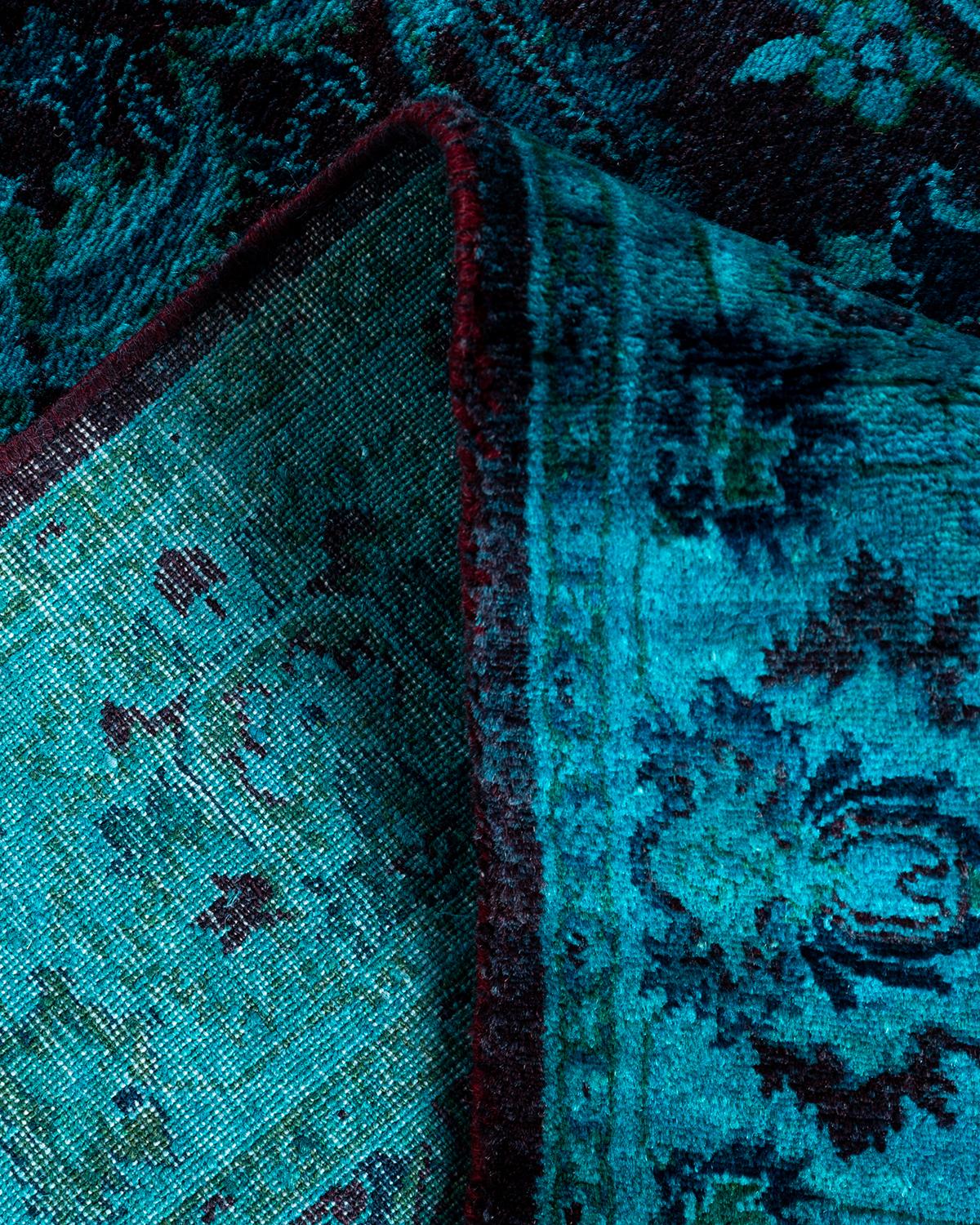 Contemporary Overdyed Hand Knotted Wool Blue Area Rug For Sale 2